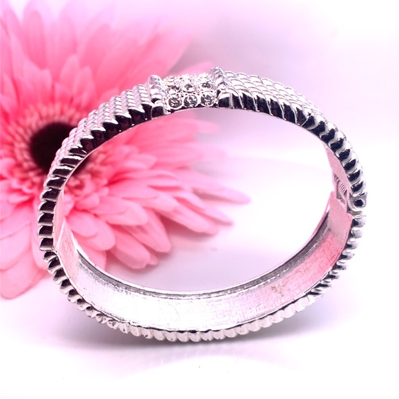 Silver Tone Hinge Bracelet with Crystals - Picture 6 of 6